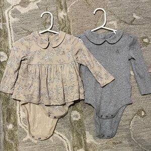 Baby GAP Beige Floral and gray ribbed Baby Bodysuits